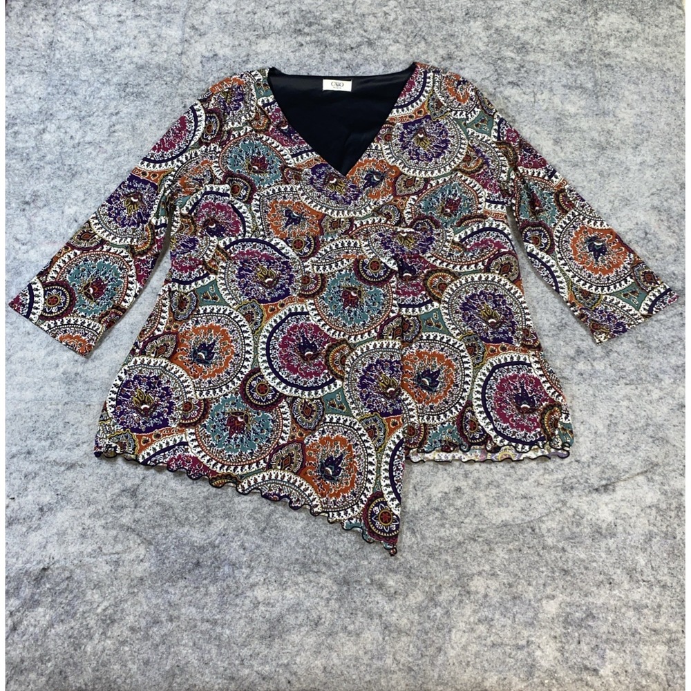 Cato Baby Doll Top Women's 18/20 Multicolor Paisley 3/4 Sleeve Fairy Boho Y2K